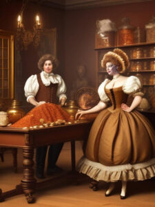 Victorian woman in a spices shop 1700's
