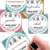 Victorian style spice label stickers, set of 12, 60x60 m"m each, series 1